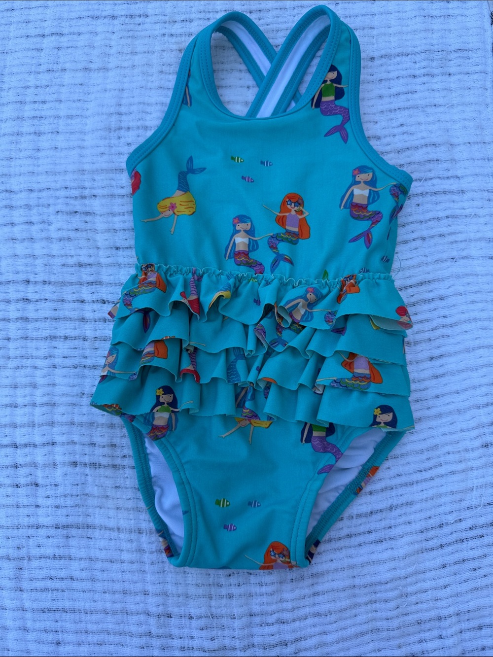 Hanna Andersson Teal Mermaid Ruffle One-Piece Swimsuit